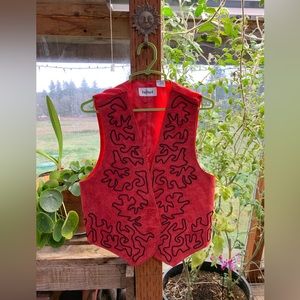 Rafael red leather southwestern/squiggly line vintage vest